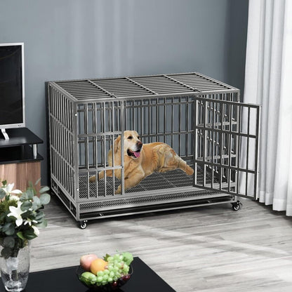 Cage pour chien BOSSIN 48/38 pouces, très résistante et indestructible, cage à chien anti-fuite avec roues verrouillables.