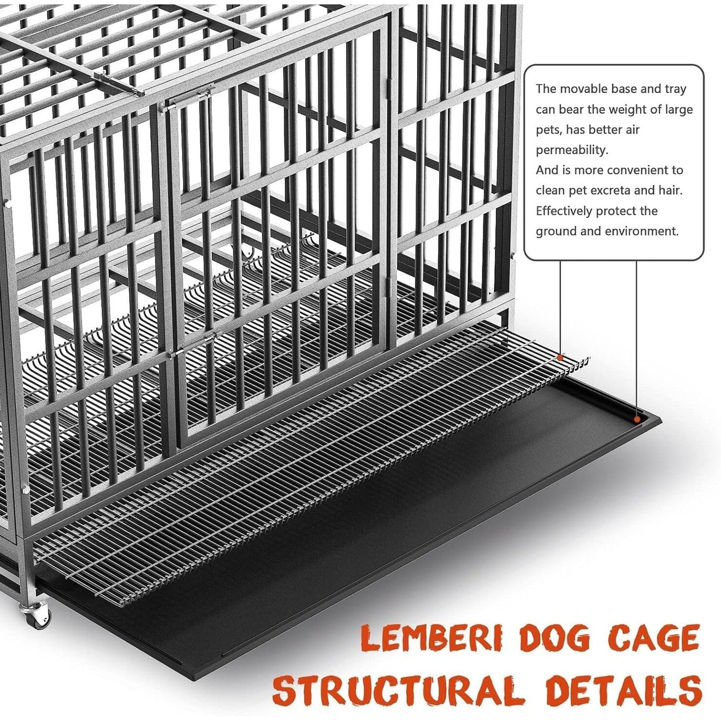 Cage pour chien BOSSIN 48/38 pouces, très résistante et indestructible, cage à chien anti-fuite avec roues verrouillables.