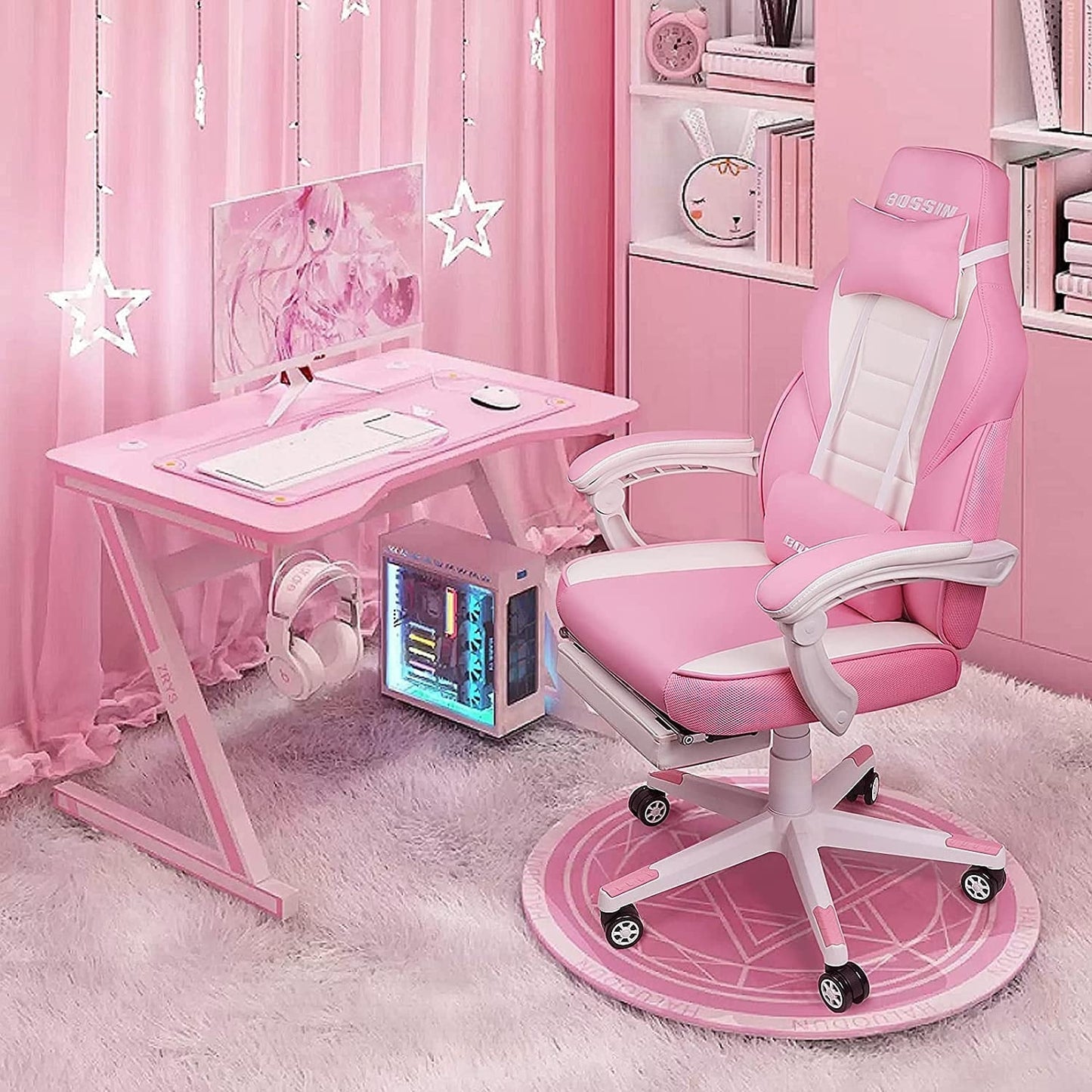 Chaise de jeu de style course BOSSIN, chaise de jeu pour joueurs grands et lourds (jusqu'à 136 kg), dossier haut, chaise de bureau.