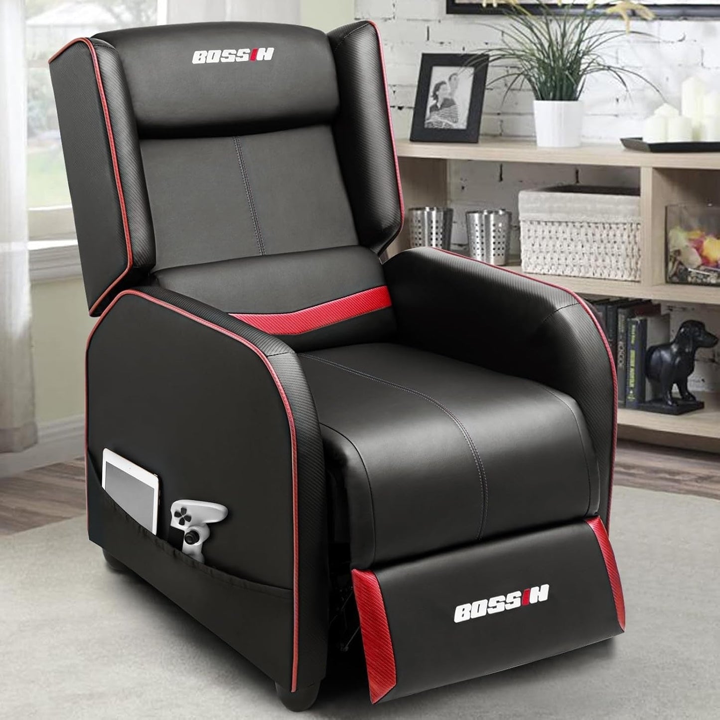 BOSSIN Fauteuil inclinable de jeu ergonomique en cuir PU pour salon