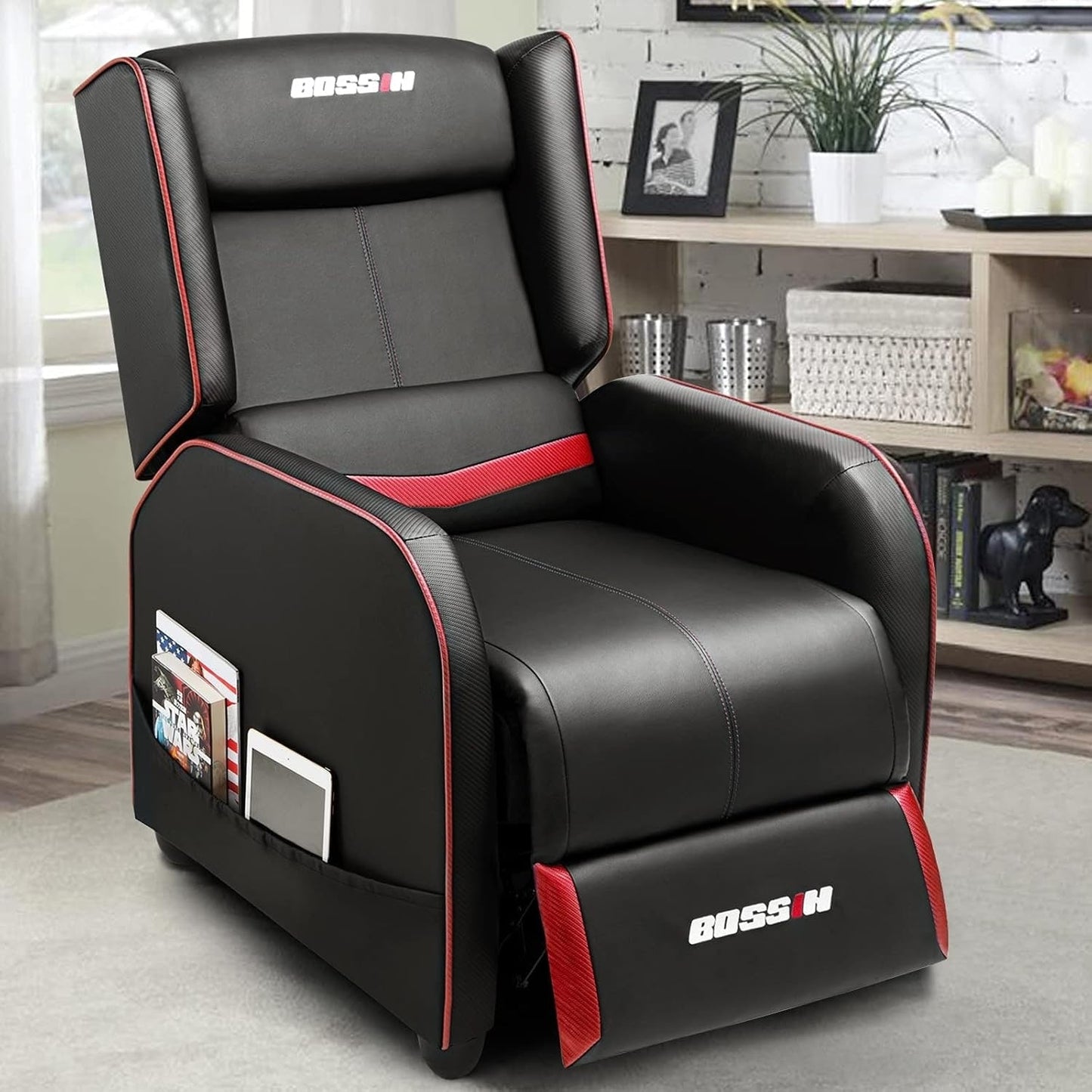 BOSSIN Fauteuil inclinable de jeu ergonomique en cuir PU pour salon