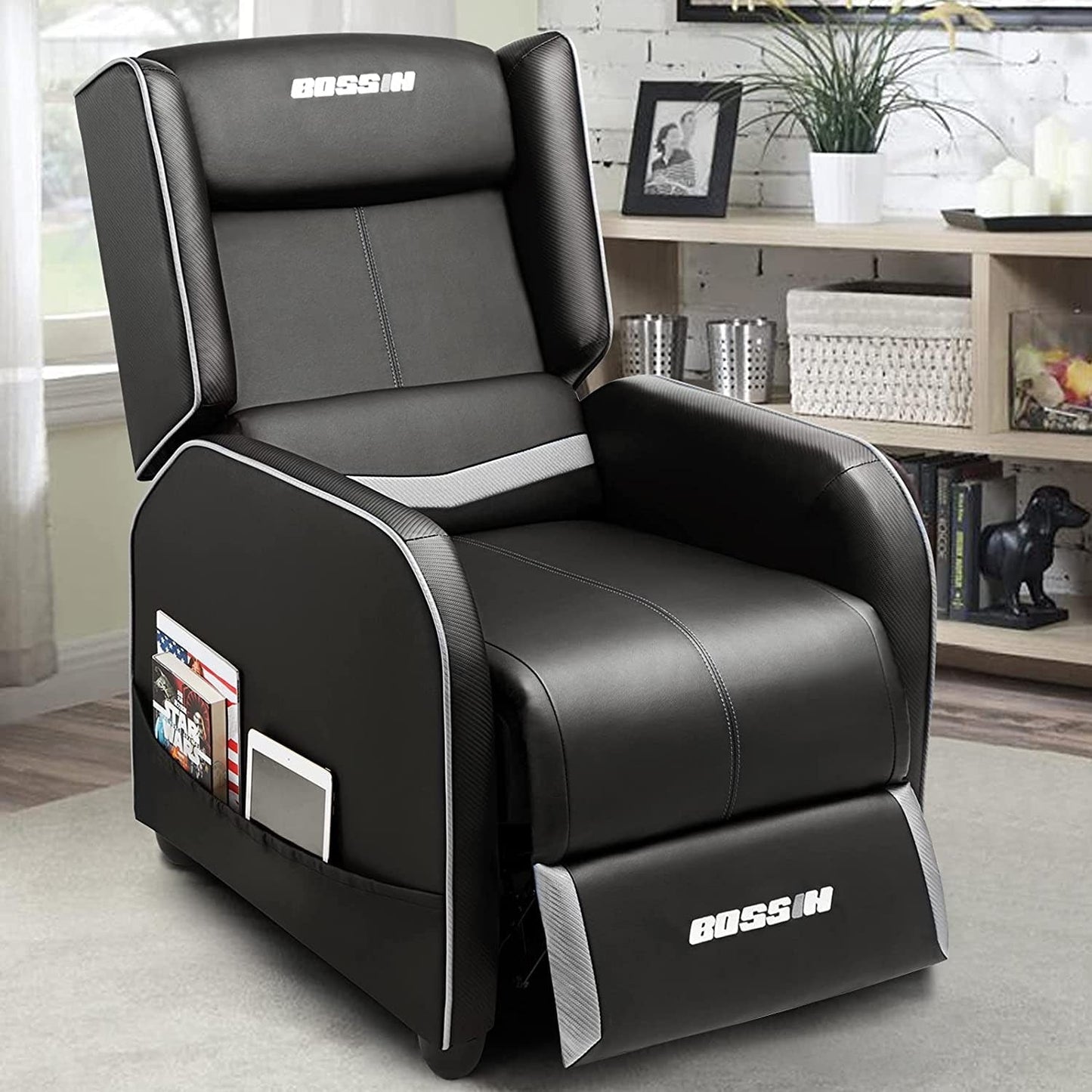 BOSSIN Fauteuil inclinable de jeu ergonomique en cuir PU pour salon