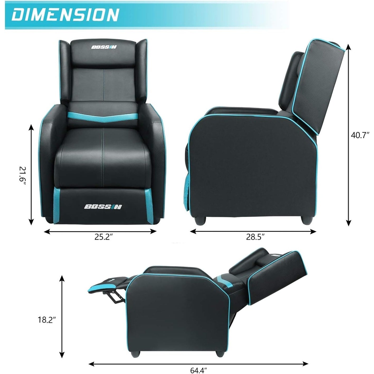 BOSSIN Fauteuil inclinable de jeu ergonomique en cuir PU pour salon