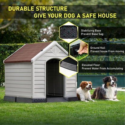 BOSSIN Cabane pour chien en plastique pour chiens de petite à grande taille, abri pour chiot isolé pour intérieur et extérieur avec sol surélevé