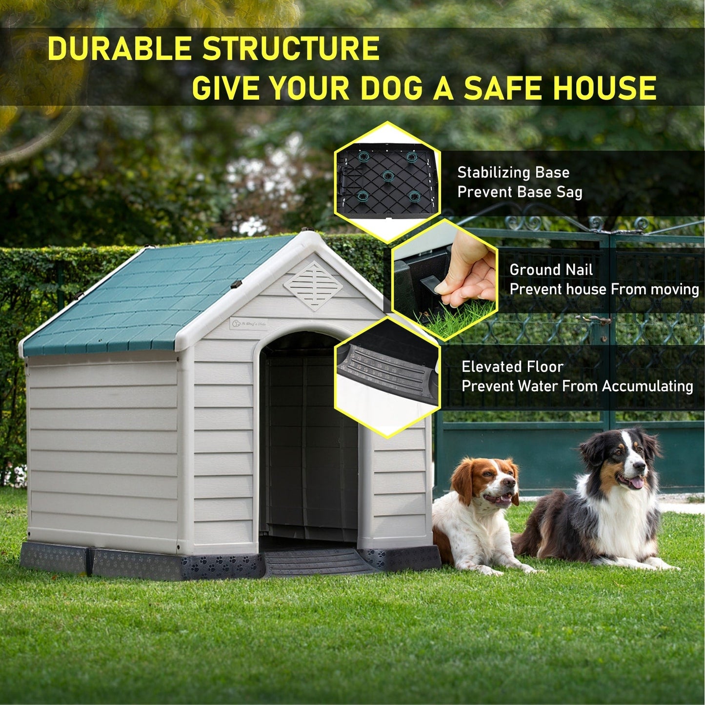 BOSSIN Cabane pour chien en plastique pour chiens de petite à grande taille, abri pour chiot isolé pour intérieur et extérieur avec sol surélevé