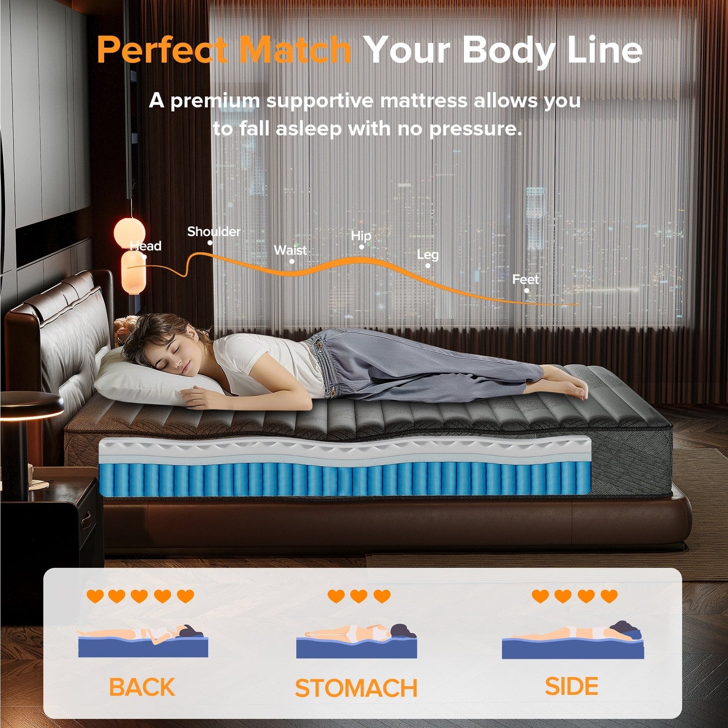 Matelas hybride en mousse à mémoire de forme avec gel, 25 cm (10 po), fermeté moyenne, SweDrea, respirant et rafraîchissant, certifié CertiPUR-US, SGS et OEKO-TEX.