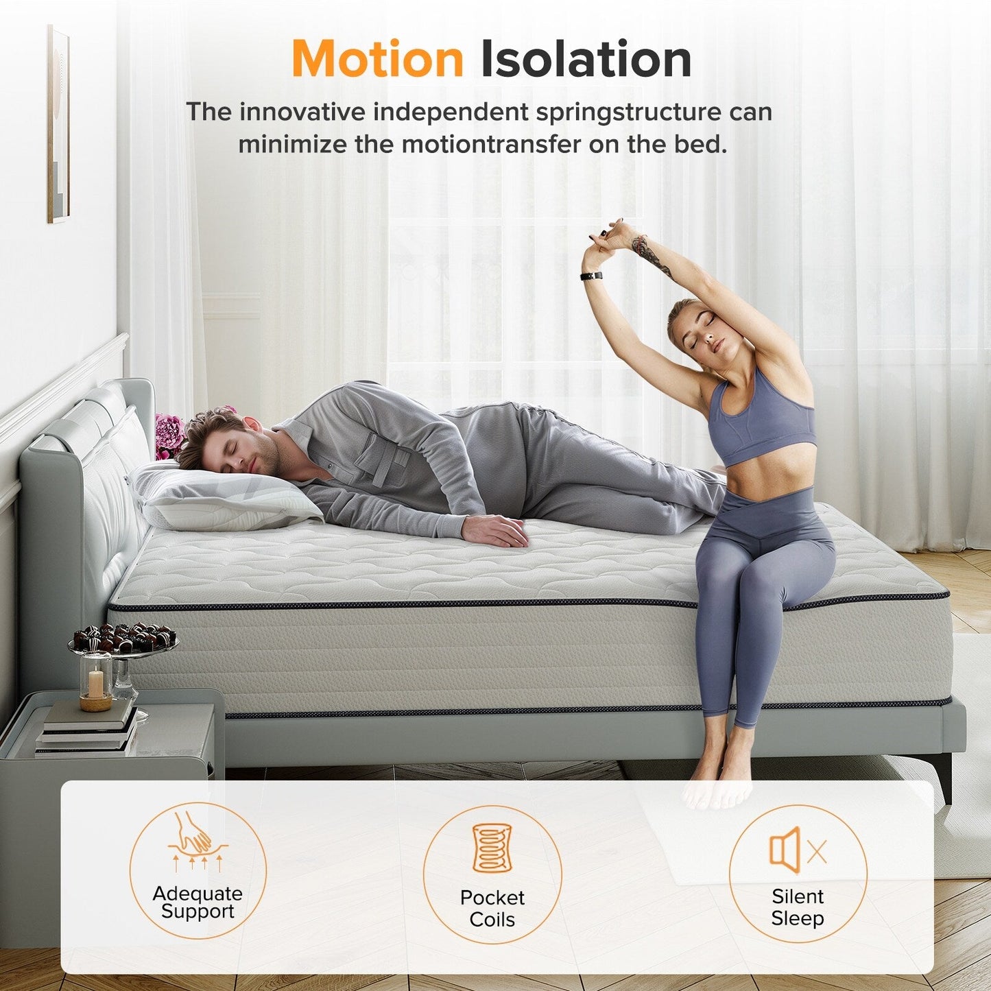 Matelas SweDrea 10 pouces hybride à ressorts, à soulagement de la pression et rafraîchissant, moelleux, certifié CertiPUR-US, SGS et OEKO-TEX.