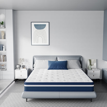 Matelas SweDrea 10 pouces hybride à ressorts, à soulagement de la pression et rafraîchissant, moelleux, certifié CertiPUR-US, SGS et OEKO-TEX.