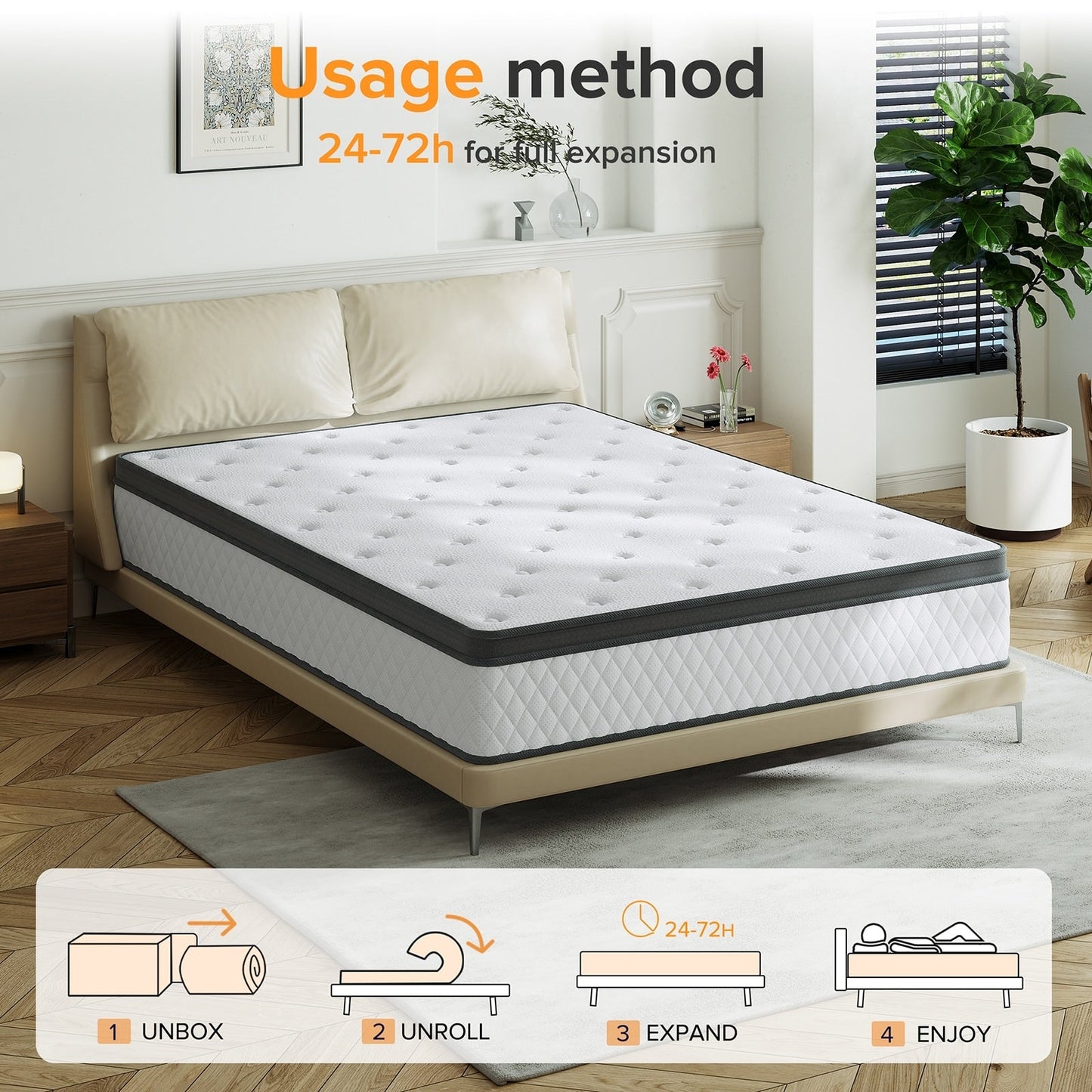 Matelas hybride en mousse à mémoire de forme ferme de 30 cm (12 po) SweDrea, certifié CertiPUR-US et Oeko-TEX, avec ressorts renforcés.