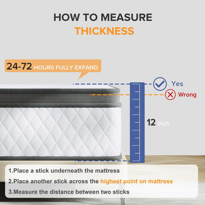 Matelas hybride en mousse à mémoire de forme ferme de 30 cm (12 po) SweDrea, certifié CertiPUR-US et Oeko-TEX, avec ressorts renforcés.