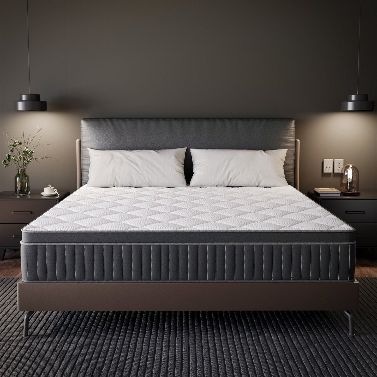 Matelas hybride à ressorts enveloppants refroidissants SweDrea de 30 cm (12 po) à fermeté moyenne, avec isolation du mouvement, certifié CertiPUR-US, SGS et OEKO-TEX.