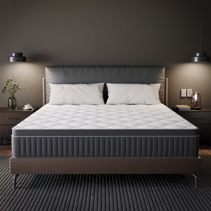 Matelas hybride à ressorts enveloppants refroidissants SweDrea de 30 cm (12 po) à fermeté moyenne, avec isolation du mouvement, certifié CertiPUR-US, SGS et OEKO-TEX.