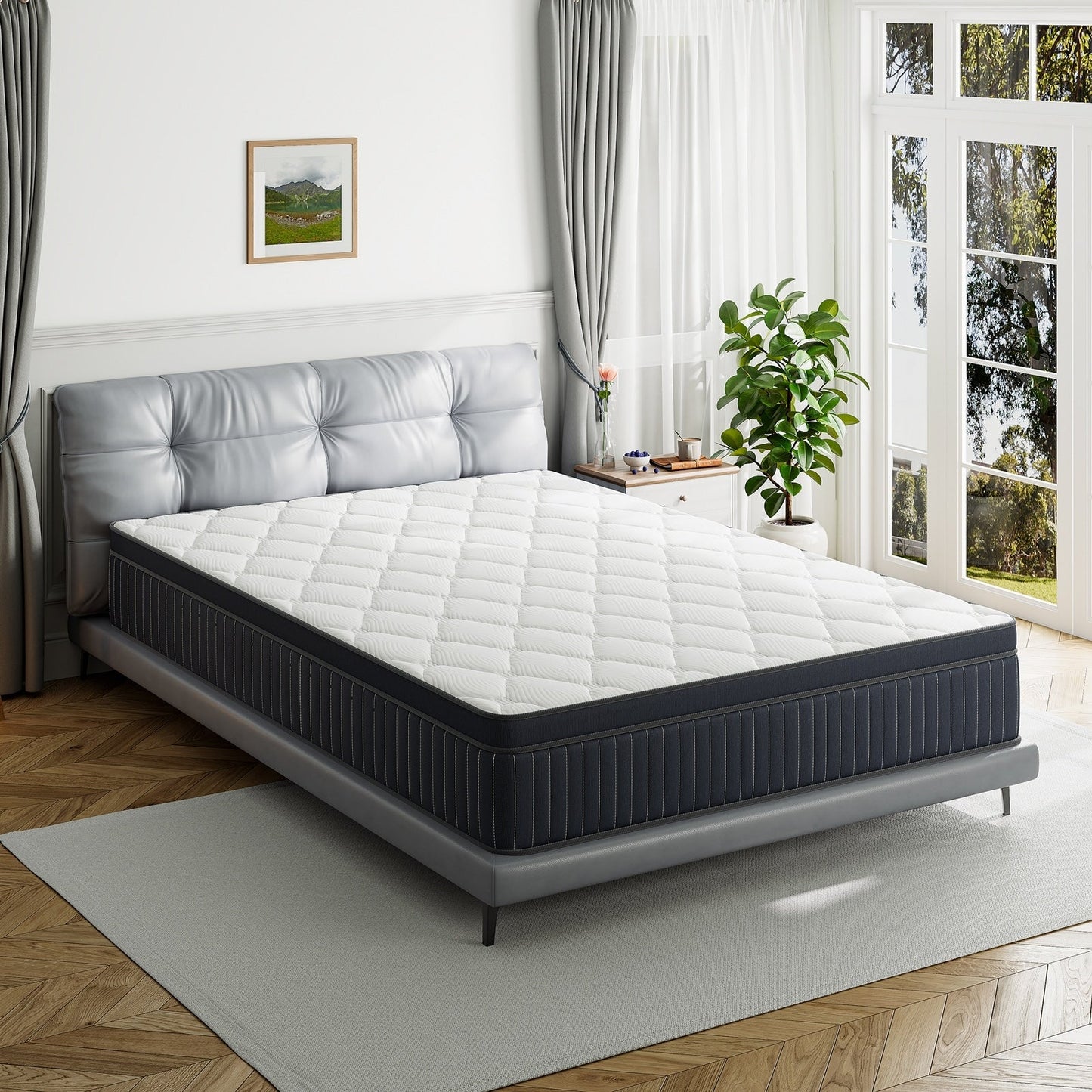 Matelas hybride SweDrea à ressorts avec mousse à mémoire de forme au gel, surcouche de 30 cm (12 po) et niveau de fermeté moyen, certifié CertiPUR-US, SGS et OEKO-TEX.