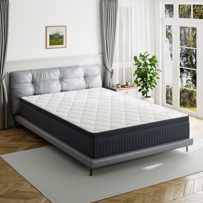 Matelas hybride SweDrea à ressorts avec mousse à mémoire de forme au gel, surcouche de 30 cm (12 po) et niveau de fermeté moyen, certifié CertiPUR-US, SGS et OEKO-TEX.