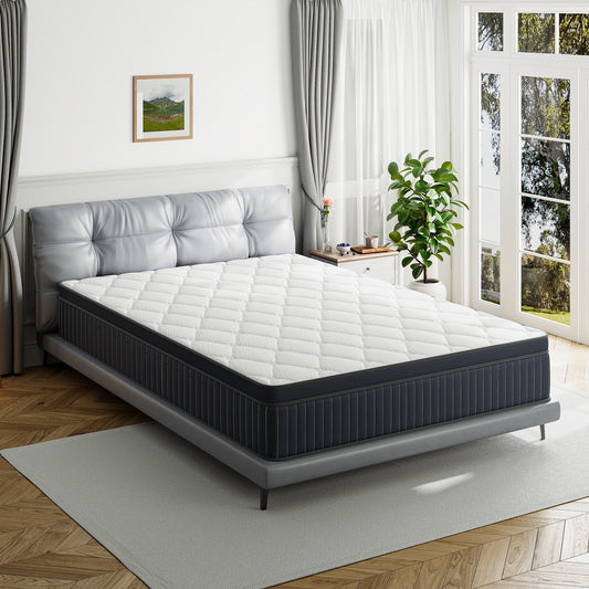 Matelas hybride SweDrea à ressorts avec mousse à mémoire de forme au gel, surcouche de 30 cm (12 po) et niveau de fermeté moyen, certifié CertiPUR-US, SGS et OEKO-TEX.