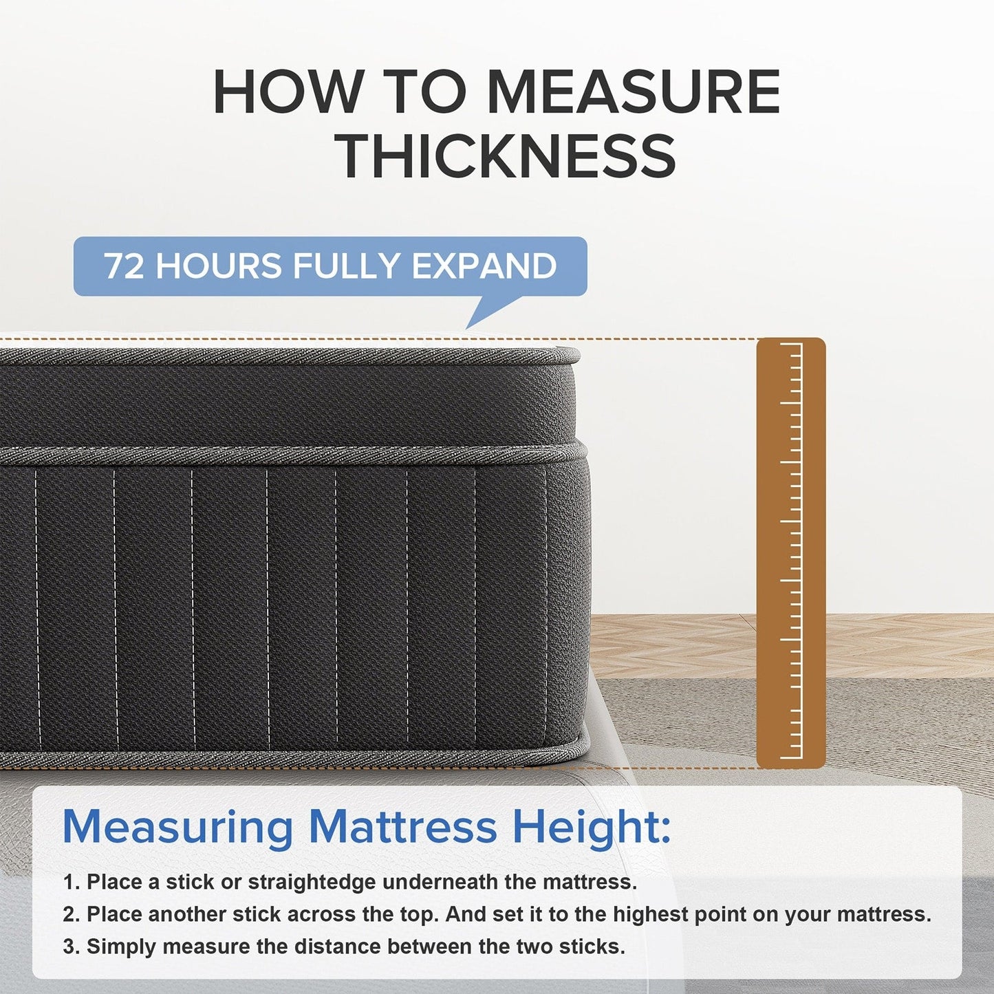 Matelas hybride SweDrea à ressorts avec mousse à mémoire de forme au gel, surcouche de 30 cm (12 po) et niveau de fermeté moyen, certifié CertiPUR-US, SGS et OEKO-TEX.