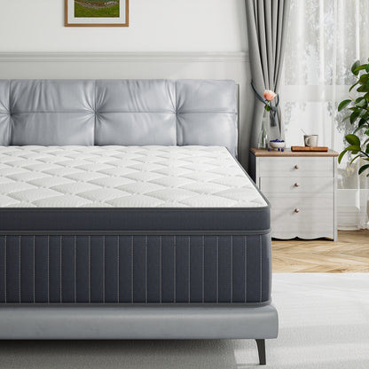Matelas hybride SweDrea à ressorts avec mousse à mémoire de forme au gel, surcouche de 30 cm (12 po) et niveau de fermeté moyen, certifié CertiPUR-US, SGS et OEKO-TEX.
