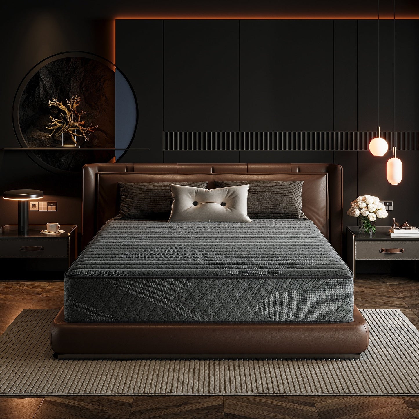 Matelas hybride en mousse à mémoire de forme avec gel, 8/12 pouces, fermeté moyenne, respirant et rafraîchissant, certifié CertiPUR-US, SGS et OEKO-TEX.