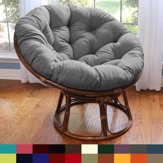 Fauteuil Papasan en rotin Bali de 107 cm avec coussin en toile twill
