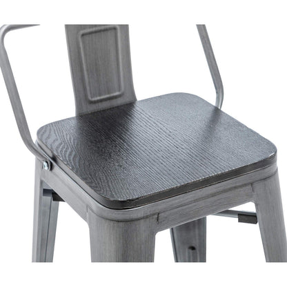 Tabourets de bar avec dossier, lot de 4, tabourets de bar industriels en métal avec assises en bois