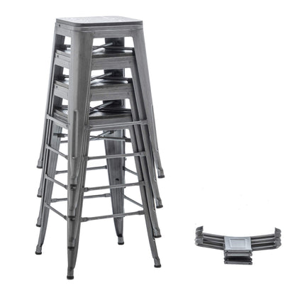 Tabourets de bar avec dossier, lot de 4, tabourets de bar industriels en métal avec assises en bois