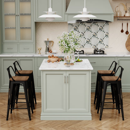 Tabourets de bar avec dossier, lot de 4, tabourets de bar industriels en métal avec assises en bois