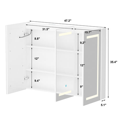 Armoire à pharmacie de salle de bain avec miroir LED anti-buée 6000K, armoire murale blanche