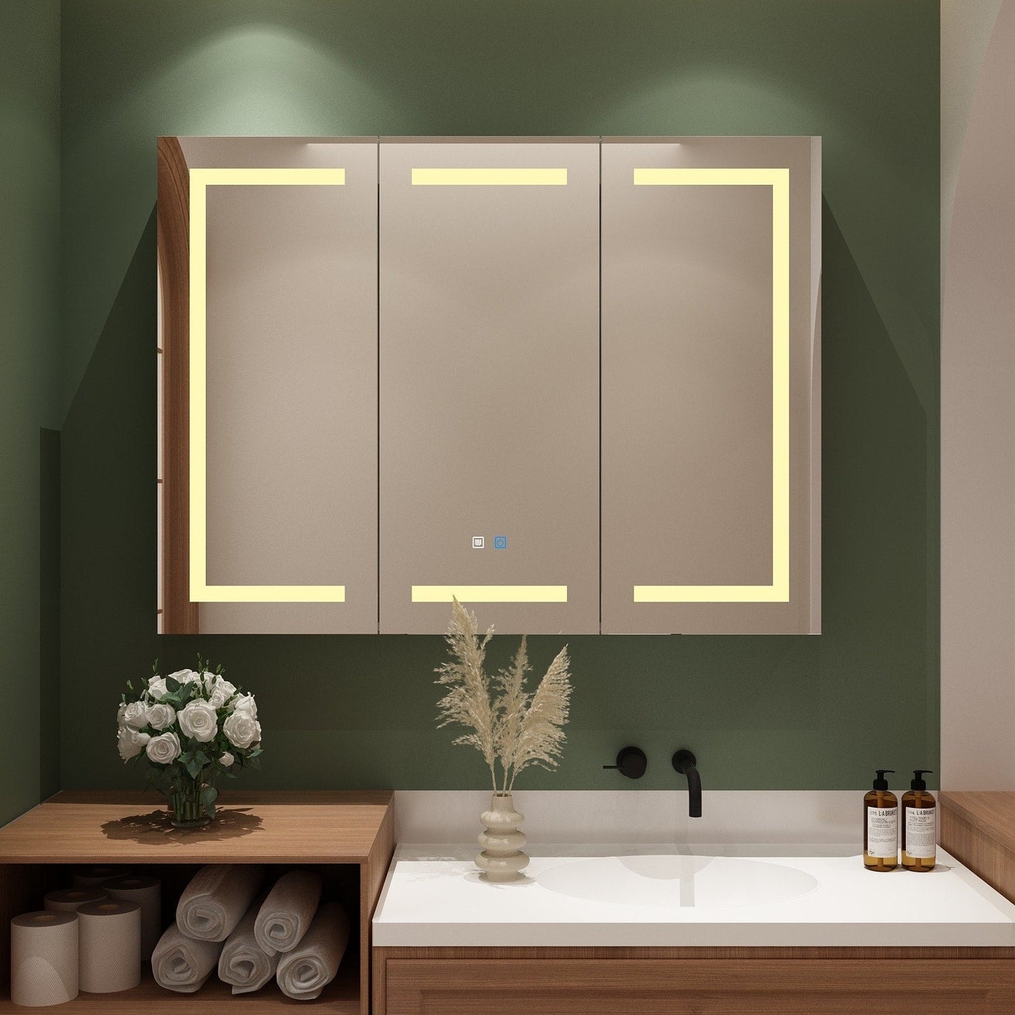 Armoire à pharmacie de salle de bain avec miroir LED anti-buée 6000K, armoire murale blanche