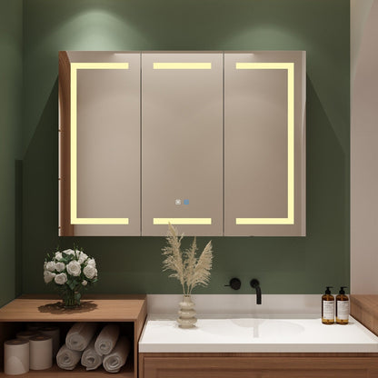 Armoire à pharmacie de salle de bain avec miroir LED anti-buée 6000K, armoire murale blanche
