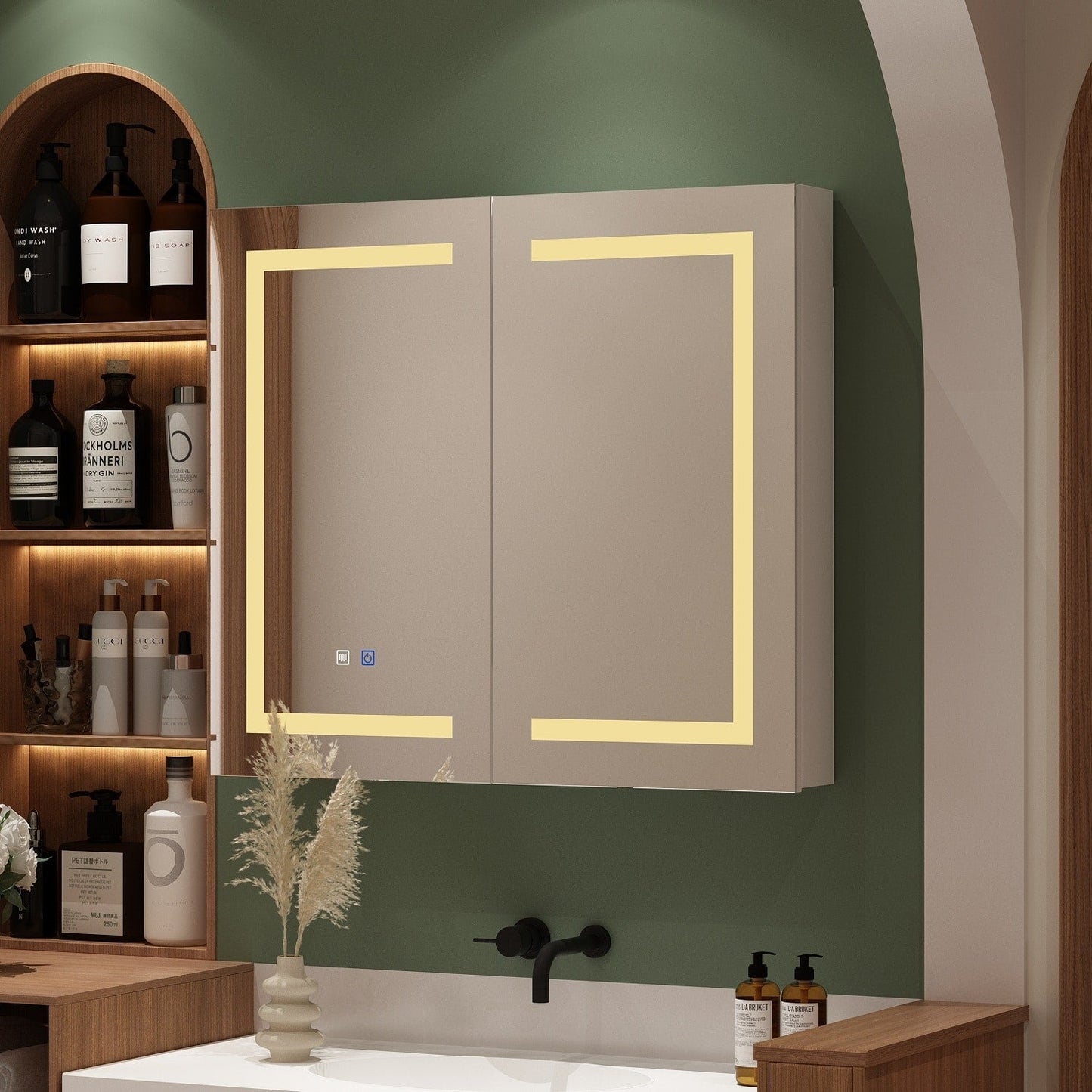 Armoire à pharmacie de salle de bain avec miroir LED anti-buée 6000K, armoire murale blanche