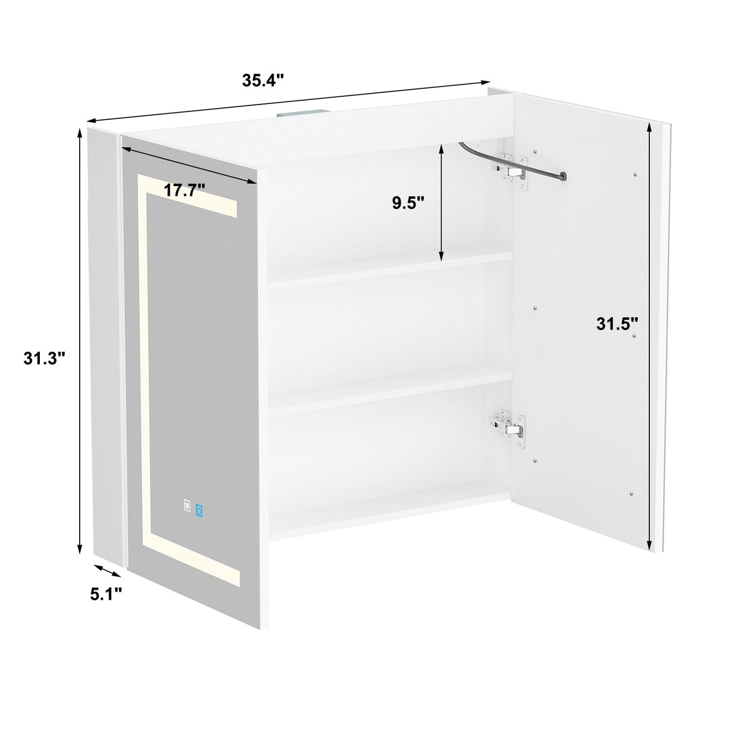 Armoire à pharmacie de salle de bain avec miroir LED anti-buée 6000K, armoire murale blanche