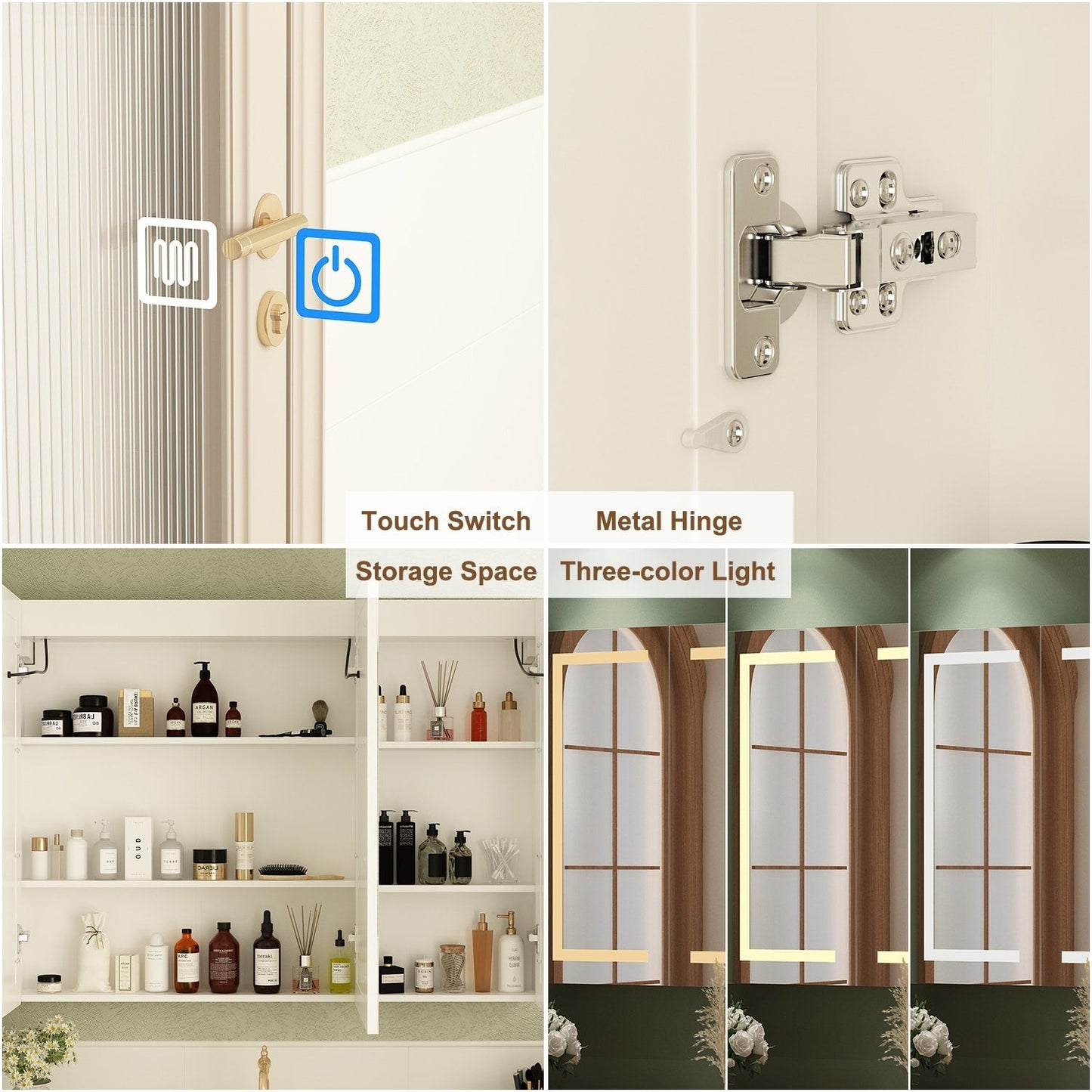 Armoire à pharmacie de salle de bain avec miroir LED anti-buée 6000K, armoire murale blanche