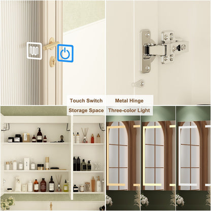 Armoire à pharmacie de salle de bain avec miroir LED anti-buée 6000K, armoire murale blanche