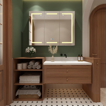 Armoire à pharmacie de salle de bain avec miroir LED anti-buée 6000K, armoire murale blanche