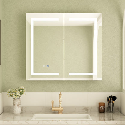 Armoire à pharmacie de salle de bain avec miroir LED anti-buée 6000K, armoire murale blanche