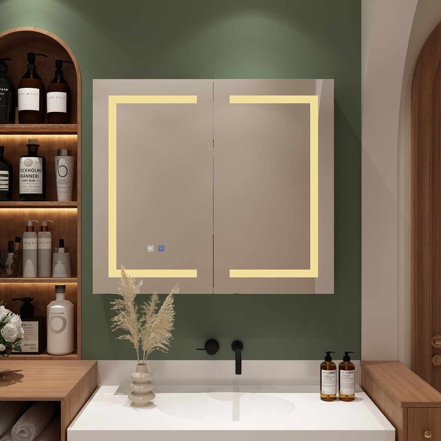 Armoire à pharmacie de salle de bain avec miroir LED anti-buée 6000K, armoire murale blanche