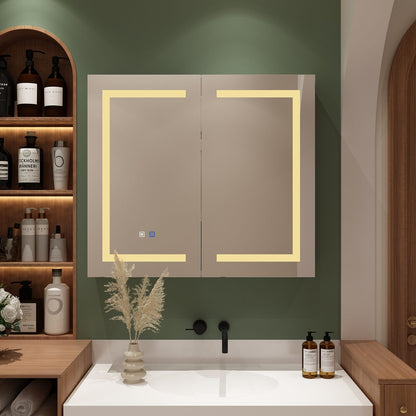 Armoire à pharmacie de salle de bain avec miroir LED anti-buée 6000K, armoire murale blanche