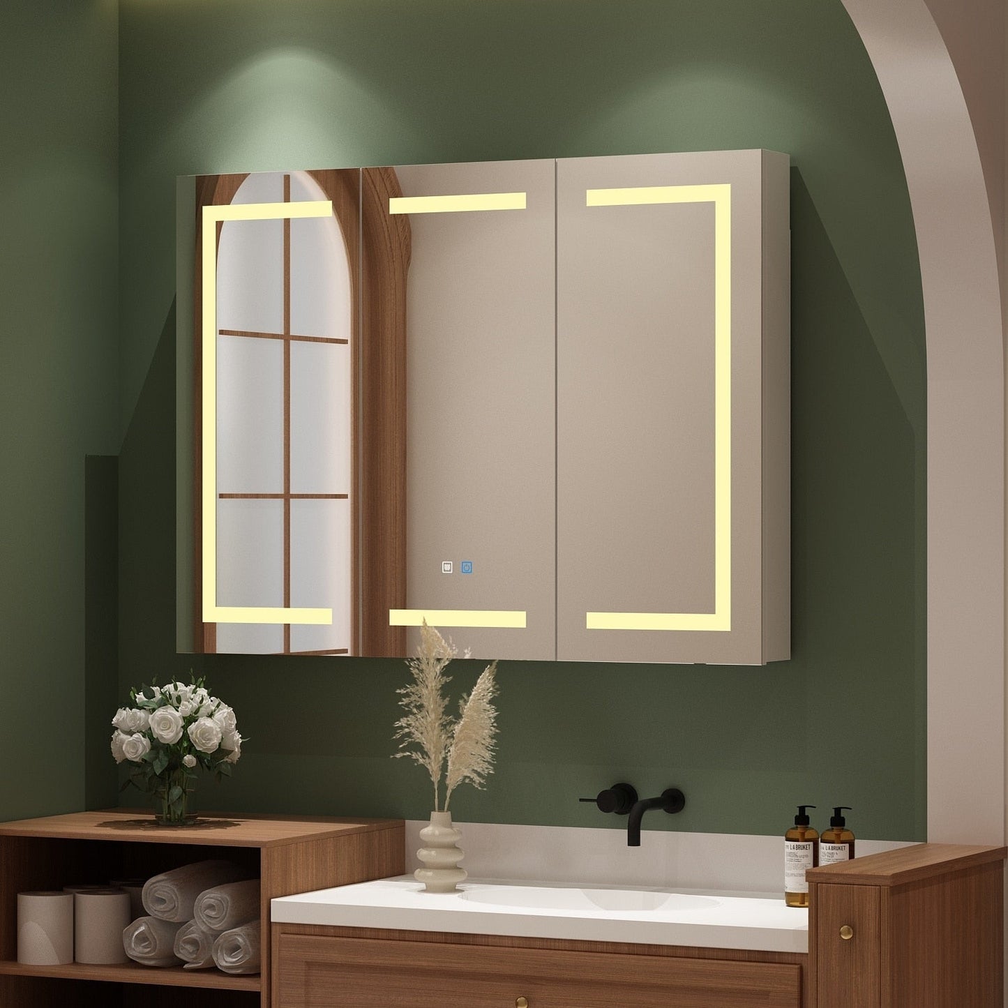 Armoire à pharmacie de salle de bain avec miroir LED anti-buée 6000K, armoire murale blanche