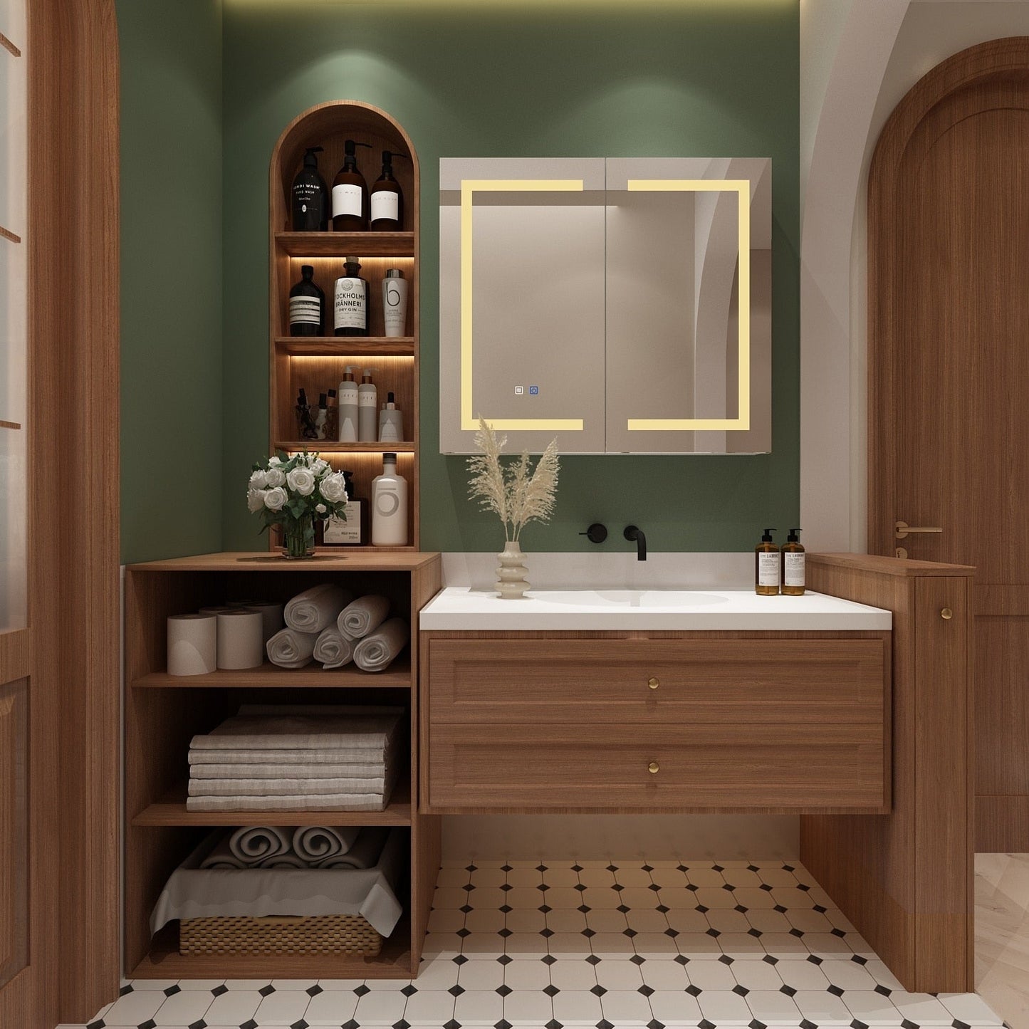 Armoire à pharmacie de salle de bain avec miroir LED anti-buée 6000K, armoire murale blanche