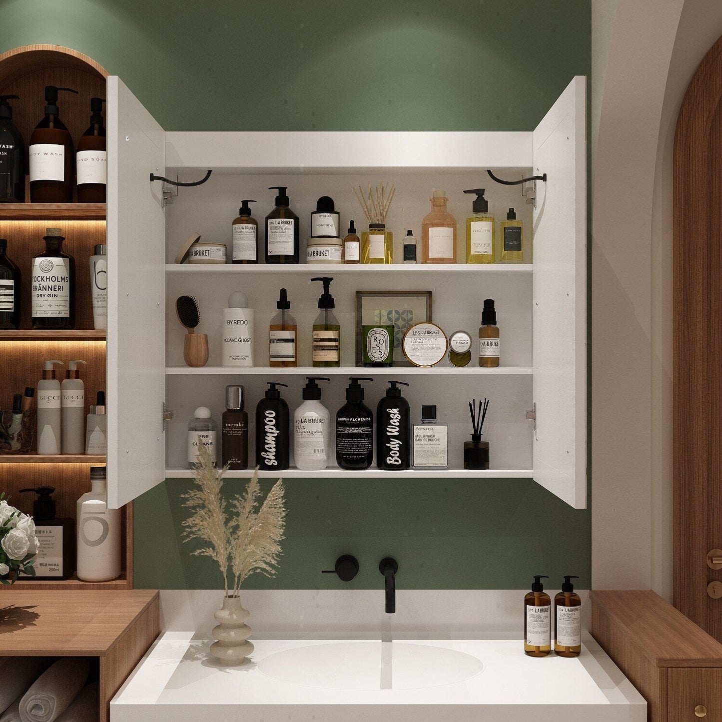 Armoire à pharmacie de salle de bain avec miroir LED anti-buée 6000K, armoire murale blanche