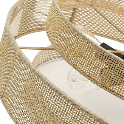 Luminaire à suspension à 5 lumières en forme de tambour noir de style côtier avec abat-jour double en rotin - 61 cm de largeur