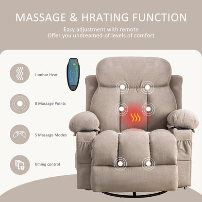 Fauteuil pivotant inclinable beige avec massage, chauffage et recharge USB