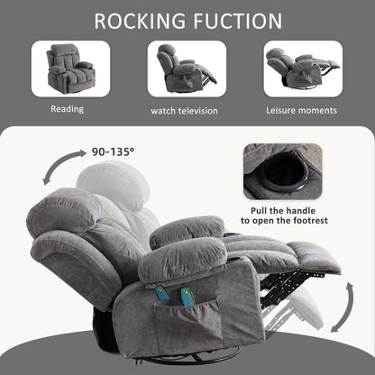 Fauteuil pivotant inclinable beige avec massage, chauffage et recharge USB