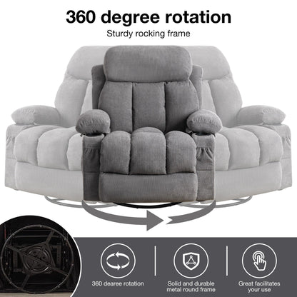 Fauteuil pivotant inclinable beige avec massage, chauffage et recharge USB