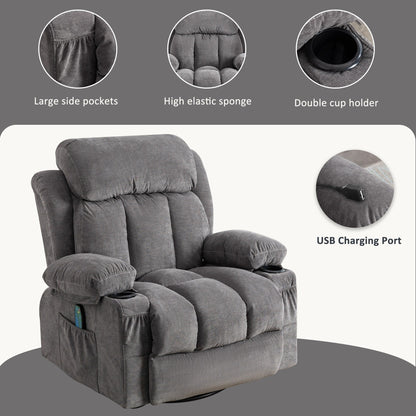 Fauteuil pivotant inclinable beige avec massage, chauffage et recharge USB