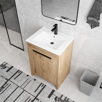 Meuble-lavabo de salle de bain Beingnext 24/30/36 avec lavabo, meuble-lavabo de salle de bain autoportant avec porte à fermeture amortie et étagère réglable