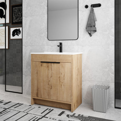 Meuble-lavabo de salle de bain Beingnext 24/30/36 avec lavabo, meuble-lavabo de salle de bain autoportant avec porte à fermeture amortie et étagère réglable