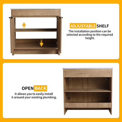 Meuble-lavabo de salle de bain Beingnext 24/30/36 avec lavabo, meuble-lavabo de salle de bain autoportant avec porte à fermeture amortie et étagère réglable