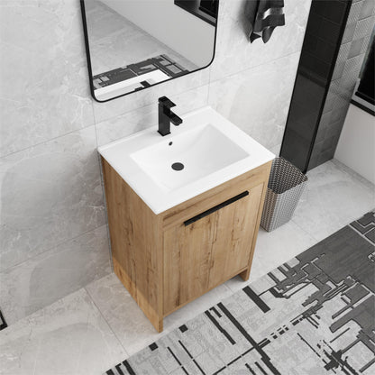 Meuble-lavabo de salle de bain Beingnext 24/30/36 avec lavabo, meuble-lavabo de salle de bain autoportant avec porte à fermeture amortie et étagère réglable