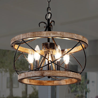 Bella Depot Lustre en bois rustique à 5 lumières, éclairage à intensité variable, luminaire suspendu de style farmhouse réglable de 15,7 pouces pour îlot de cuisine
